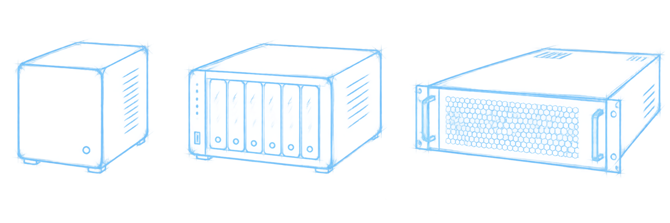 Loose blue architectural sketch of an illustrative AI workstation